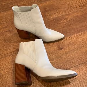 Bone colored leather pointed toe booties